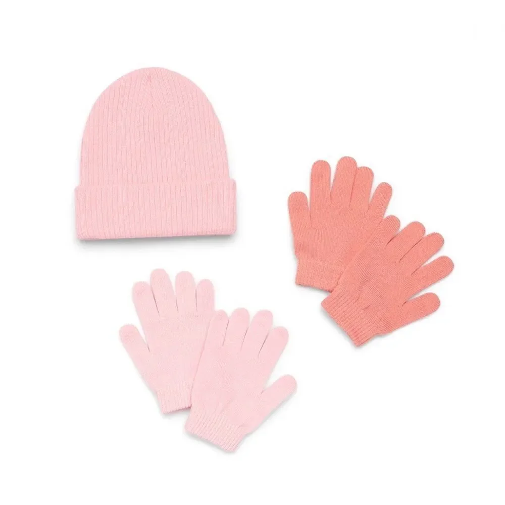 Girls Ribbed Beanie and Gloves 2, 3-Piece Sets Sizes 4-16 Years